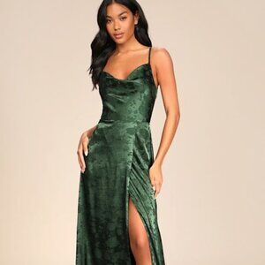 Lulus Simply Dreamy Emerald Green Satin Floral Jacquard Maxi Dress - Size M